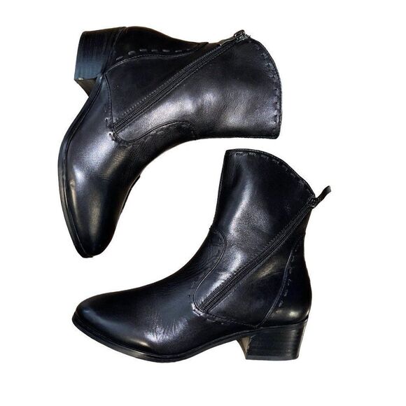 Everybody B.Z. Moda Black Leather Diagonal Seams Side Zip Ankle Boots SZ 36/6 - Picture 9 of 13